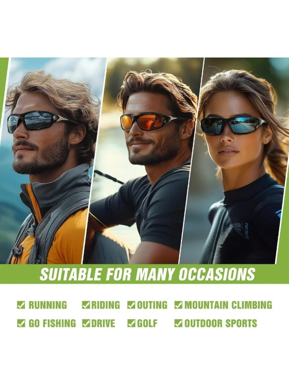 3 Pack Polarized Sports Sunglasses - UV Protection, Wrap Around for Cycling